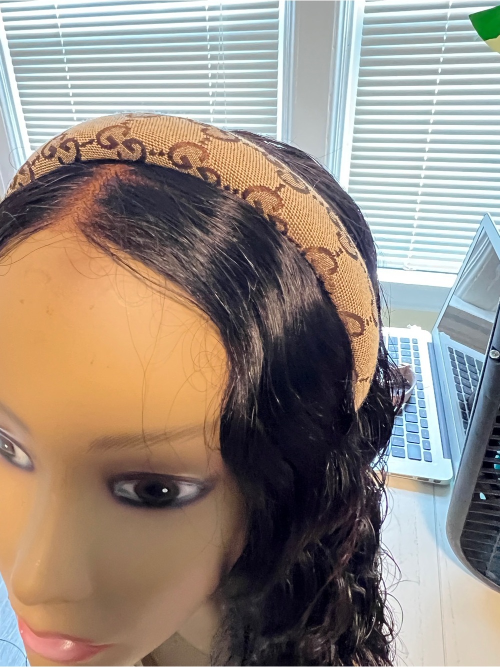 Beige Patterned G Wide Headband for Women